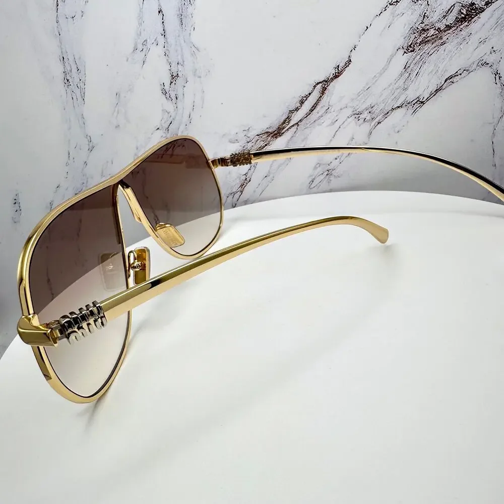 New MIU MIU Sunglasses MU A56S 5AK90L Gold Brown Gradient Metal Pilot Aviator - Picture 11 of 16